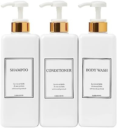 Modern Gold Design Shampoo and Conditioner Dispenser, Large 27oz Shower Soap Dispenser, Set of 3 ... | Amazon (US)