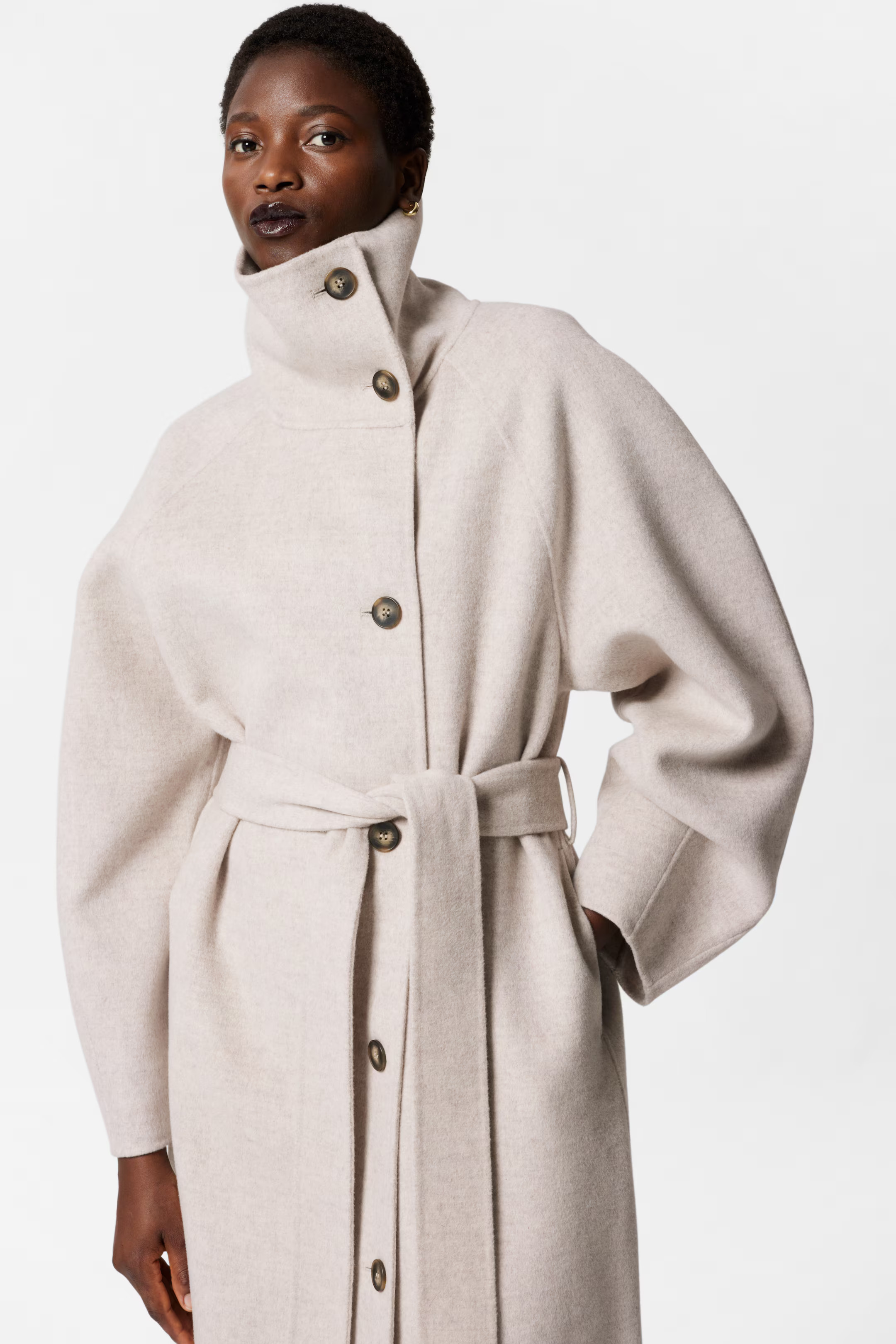 Funnel-Collar Wool Coat - Beige - Ladies | H&M GB | H&M (UK, MY, IN, SG, PH, TW, HK)