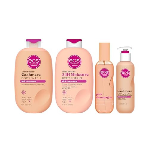 eos Pink Champagne Body Care Set - Body Lotion, Body Wash, Body Mist, Shave Oil, 4-Piece Fragrance Layering Routine Bundle | Amazon (US)