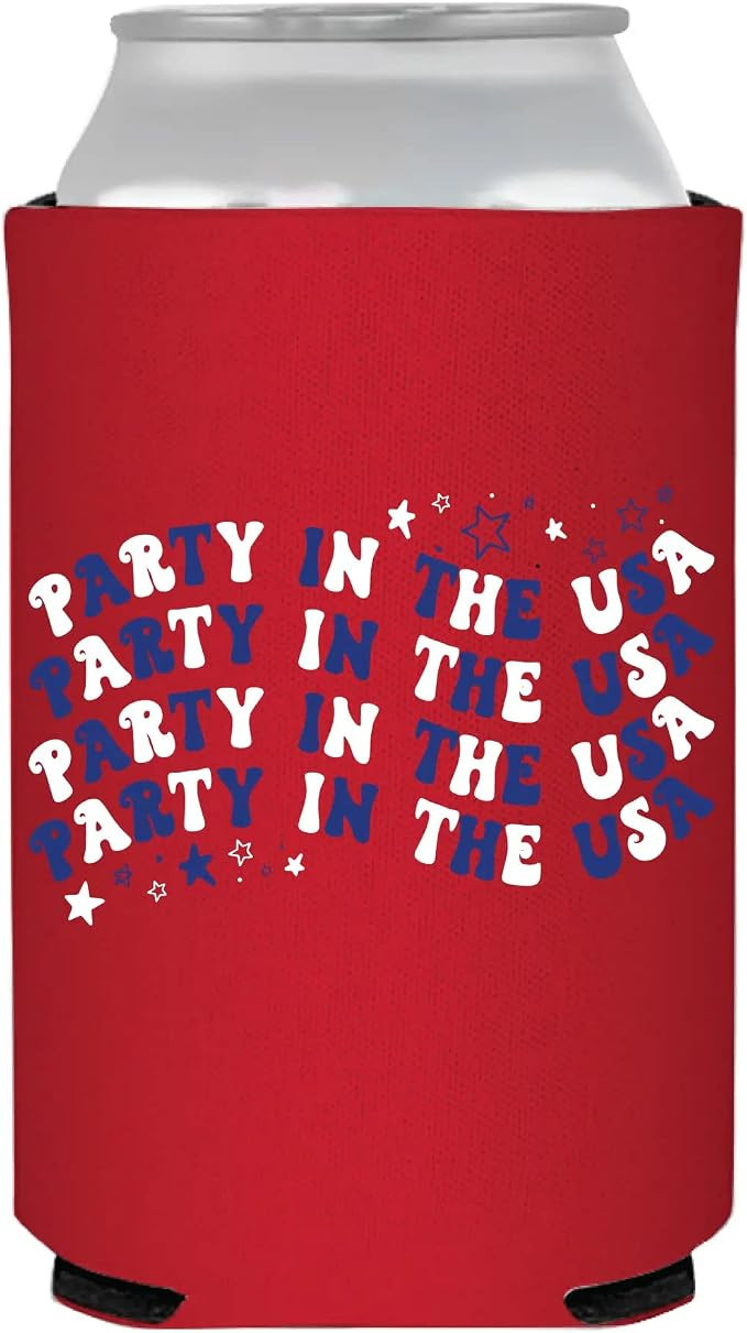 American Patriotic Can Cooler, US Made, Foam (Party In The US, Red w/Blue & White Lettering, Foam... | Amazon (US)