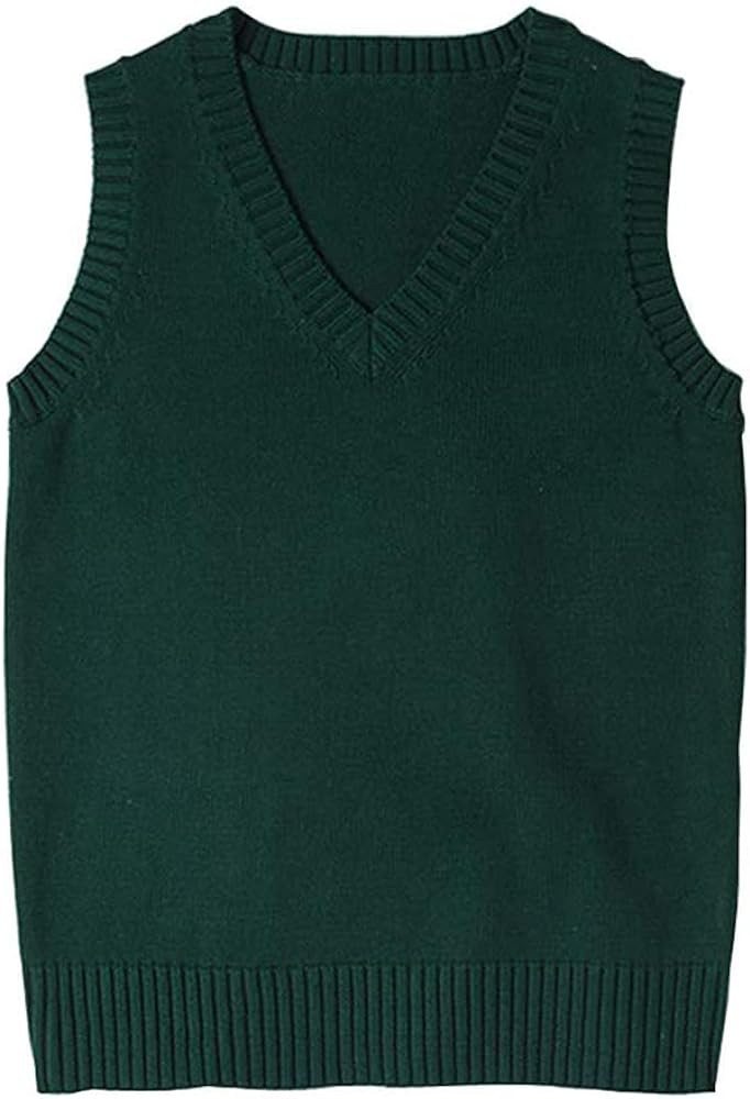 Blostirno Women’s Sweater Vest V Neck JK Uniform Kint Vests Solid Classic Sleeveless Pullover S... | Amazon (US)