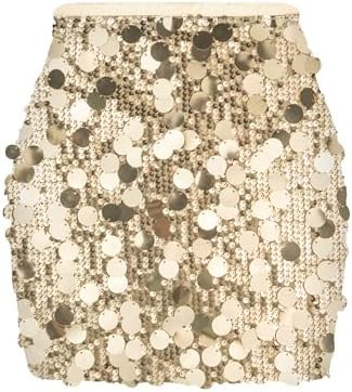 Women Sequin Mini Skirt Sexy Sparkle Waist Elastic Stretch Night Out Party Club Short Skirts | Amazon (US)