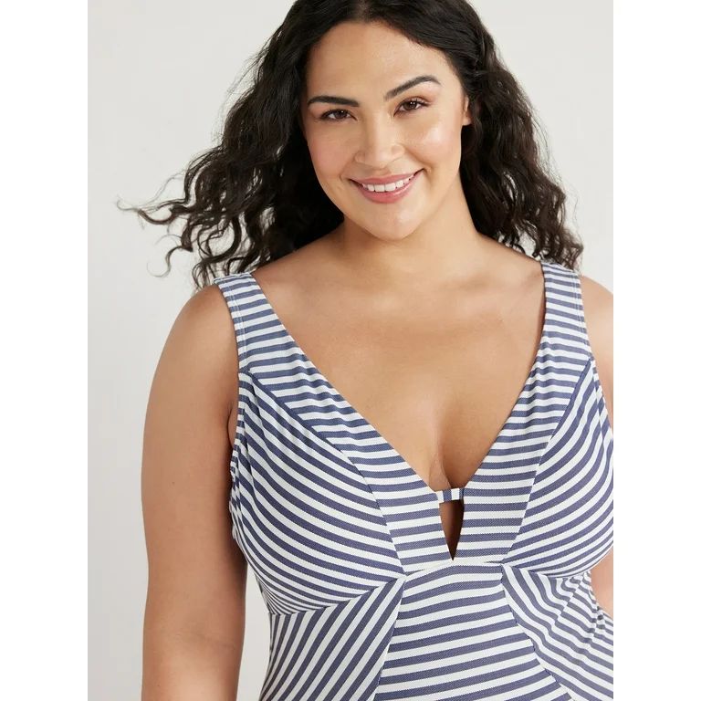 Time and Tru Women’s and Plus Mini Stripe One Piece Swimsuit | Walmart (US)