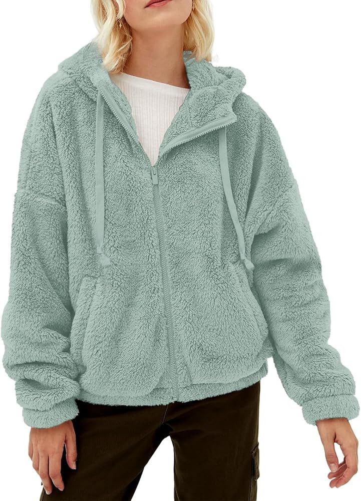 GAMISOTE Womens Fuzzy Sherpa Fleece Jacket Zip Up Oversized Winter Warm Sweatshirt Hoodies 2024 | Amazon (US)