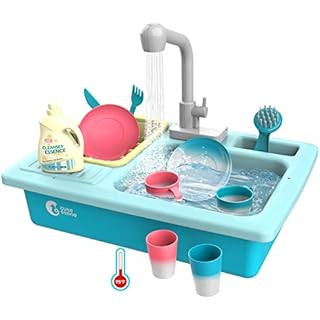 deAO Pretend Wash-up Kitchen Sink Role Play Playset with Simulated Electric Water Tap and Accesso... | Amazon (US)