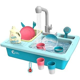 deAO Pretend Wash-up Kitchen Sink Role Play Playset with Simulated Electric Water Tap and Accesso... | Amazon (US)