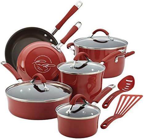 Rachael Ray Cucina Nonstick Cookware Pots and Pans Set, 12 Piece, Cranberry Red | Amazon (US)