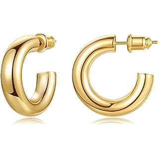PAVOI 14K Gold Plated Lightweight Chunky Open Hoops | Gold Hoop Earrings for Women | Amazon (US)