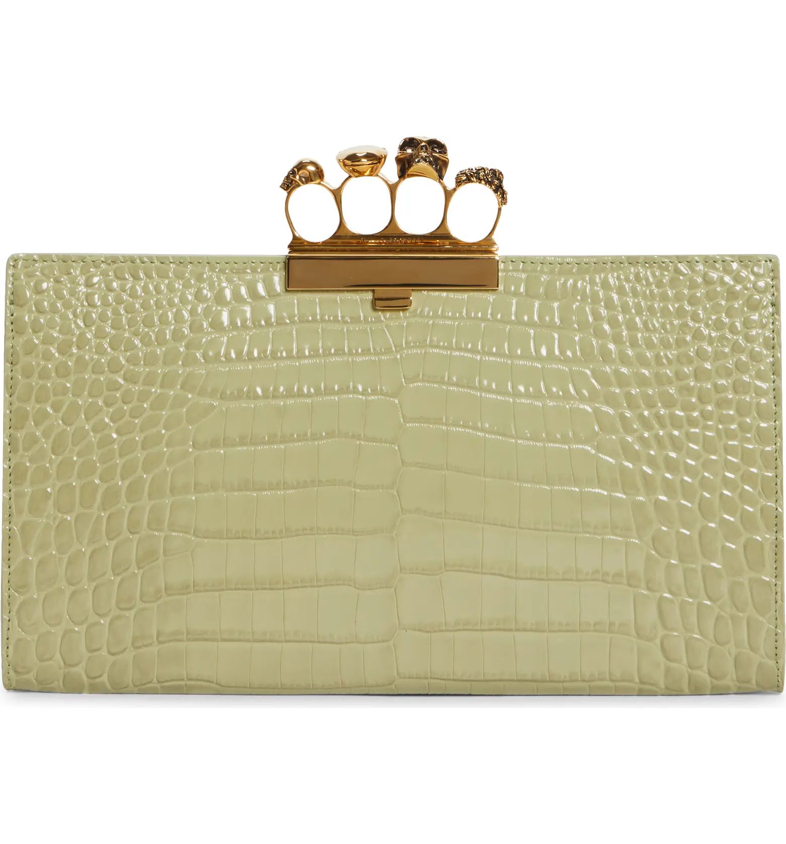 Four-Ring Knuckle Clasp Croc Embossed Leather Clutch | Nordstrom