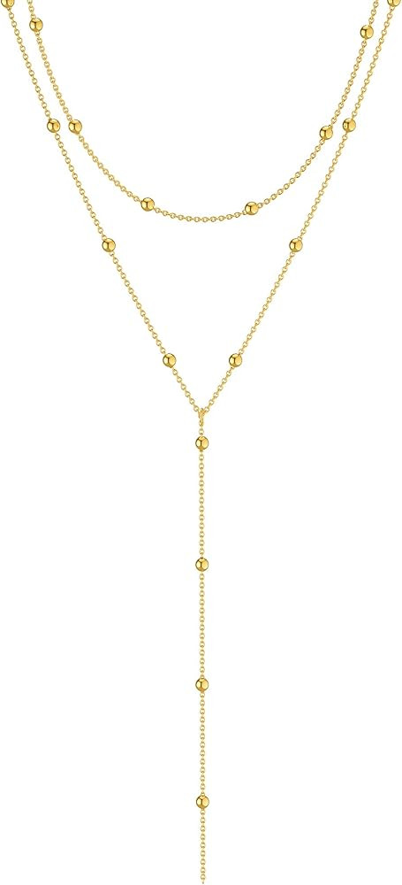 Foxgirl Lariat Gold Necklace for Women, Dainty Long Necklace 14k Gold Plated/Silver Y-Shaped Pend... | Amazon (US)