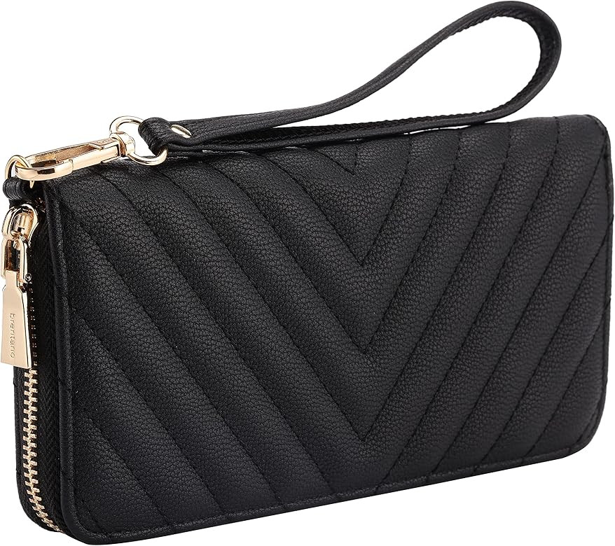 Brentano Vegan Leather Slim Single-Zipper Chevron Embroidered Wallet with Removable Wrist Strap, ... | Amazon (CA)