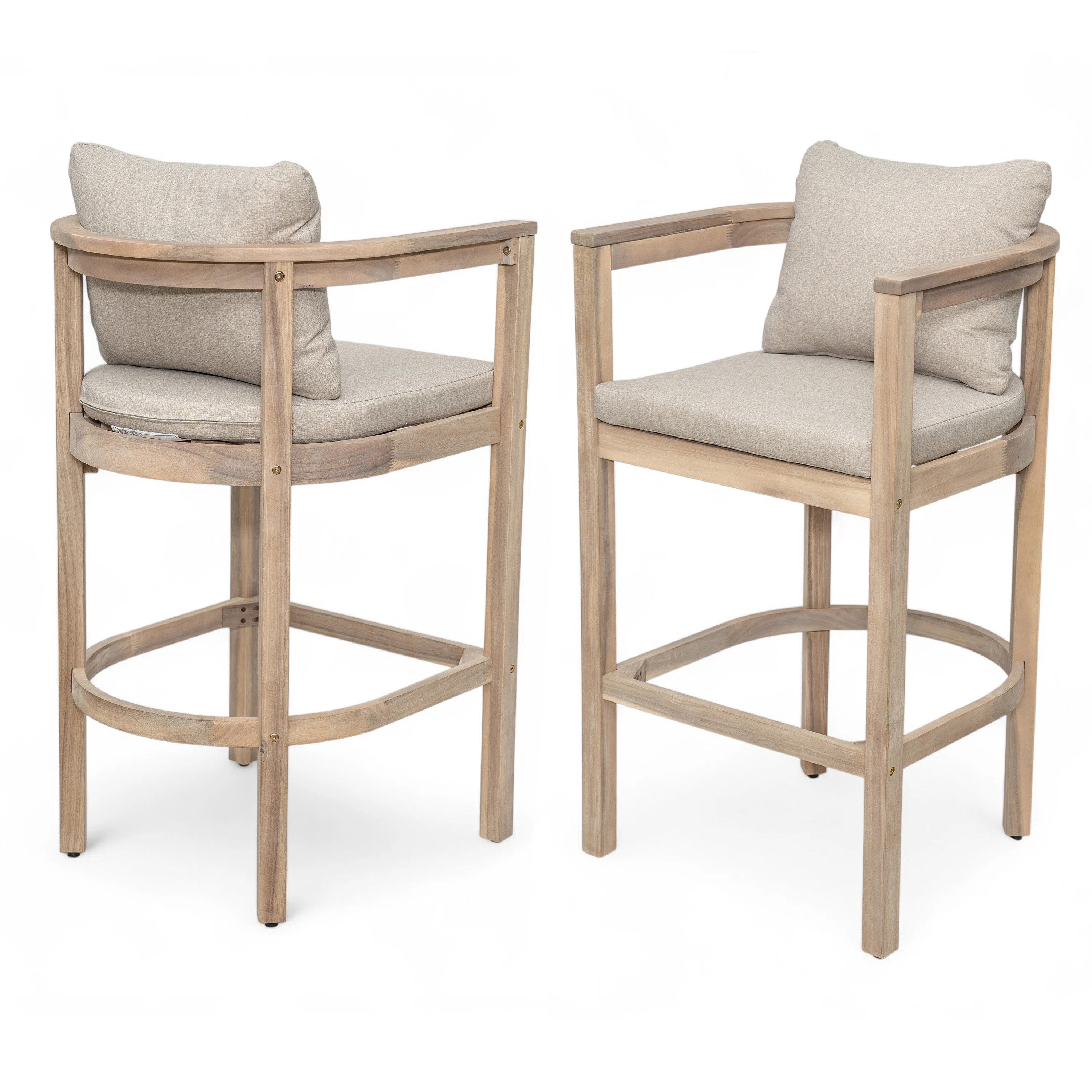 Gregorian Patio 30.3 Seat Height Acacia Wood Bar Stools With Cushions (Set of 2) | Wayfair North America