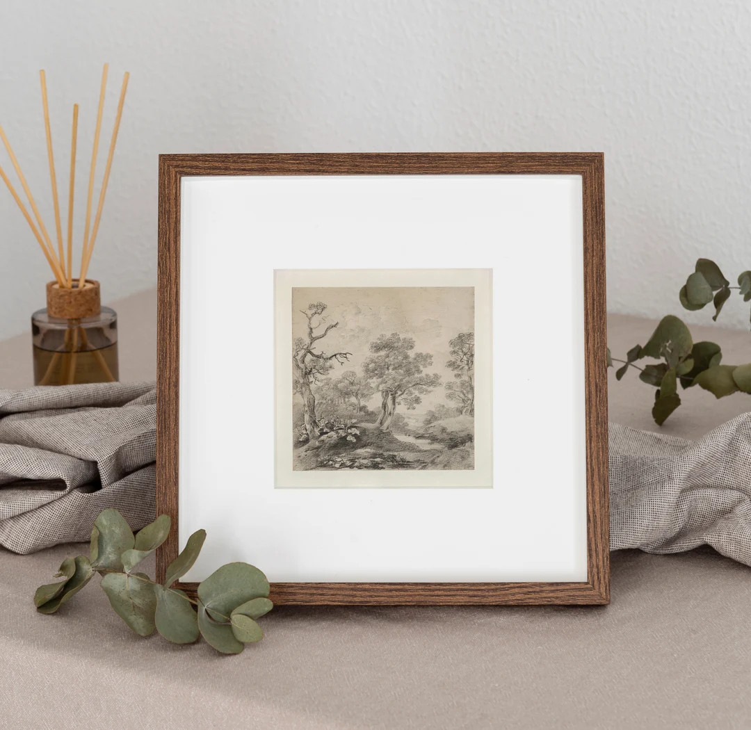 Vintage Tree Sketch Print, Square Art, Tree Wall Art, Neutral Etching, Nature Drawing, Digital Do... | Etsy (US)