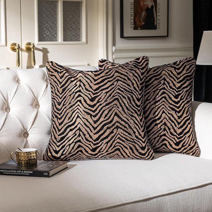 1-Piece Luxury Zebra Print Throw Pillow Cover 20 x 20 Inches, Wild Animal Print Chenille Jacquard... | Amazon (US)