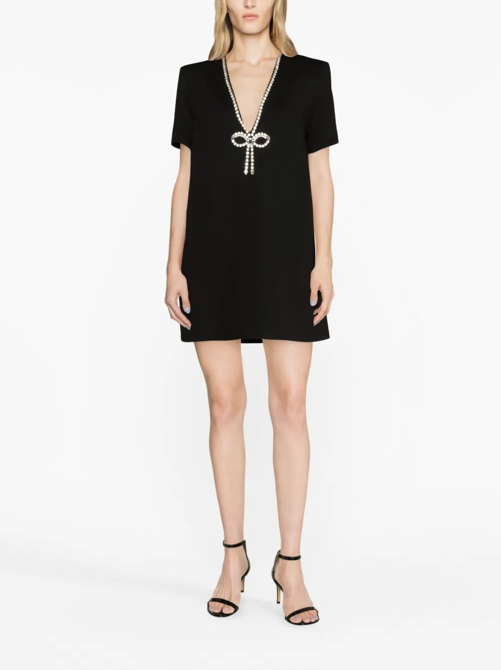 crystal bow V-neck minidress | Farfetch Global