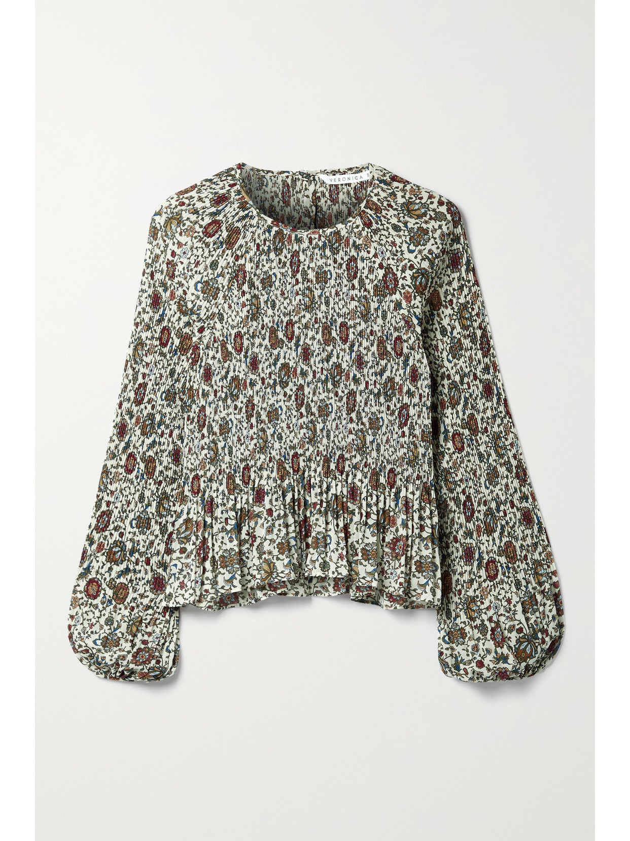 Veronica Beard - Lewin Floral-print Plissé-voile Blouse - Neutrals | NET-A-PORTER (US)
