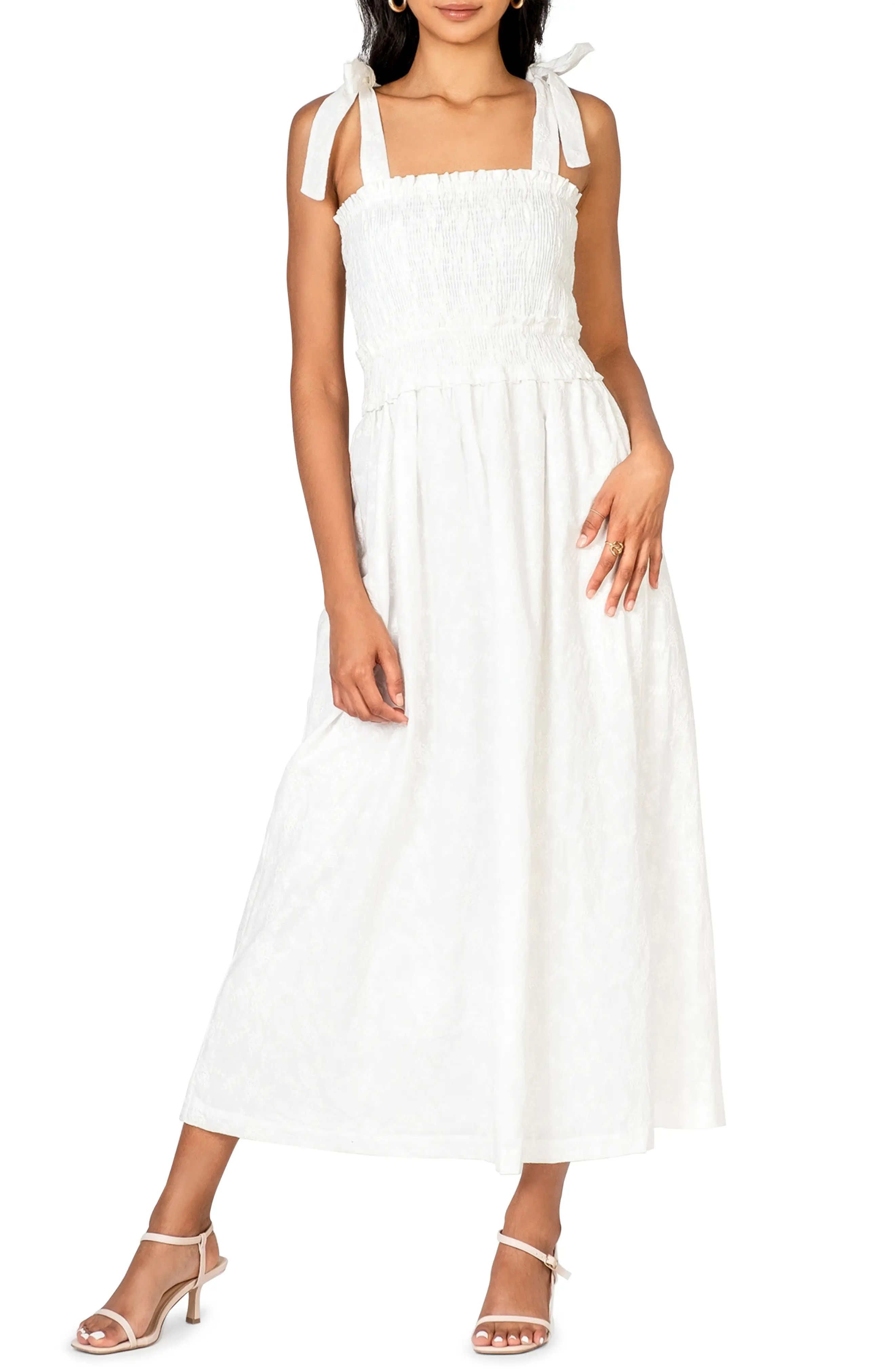 Lost + Wander Angel in Disguise Smocked Tie Strap Dress, Size Small in White at Nordstrom | Nordstrom