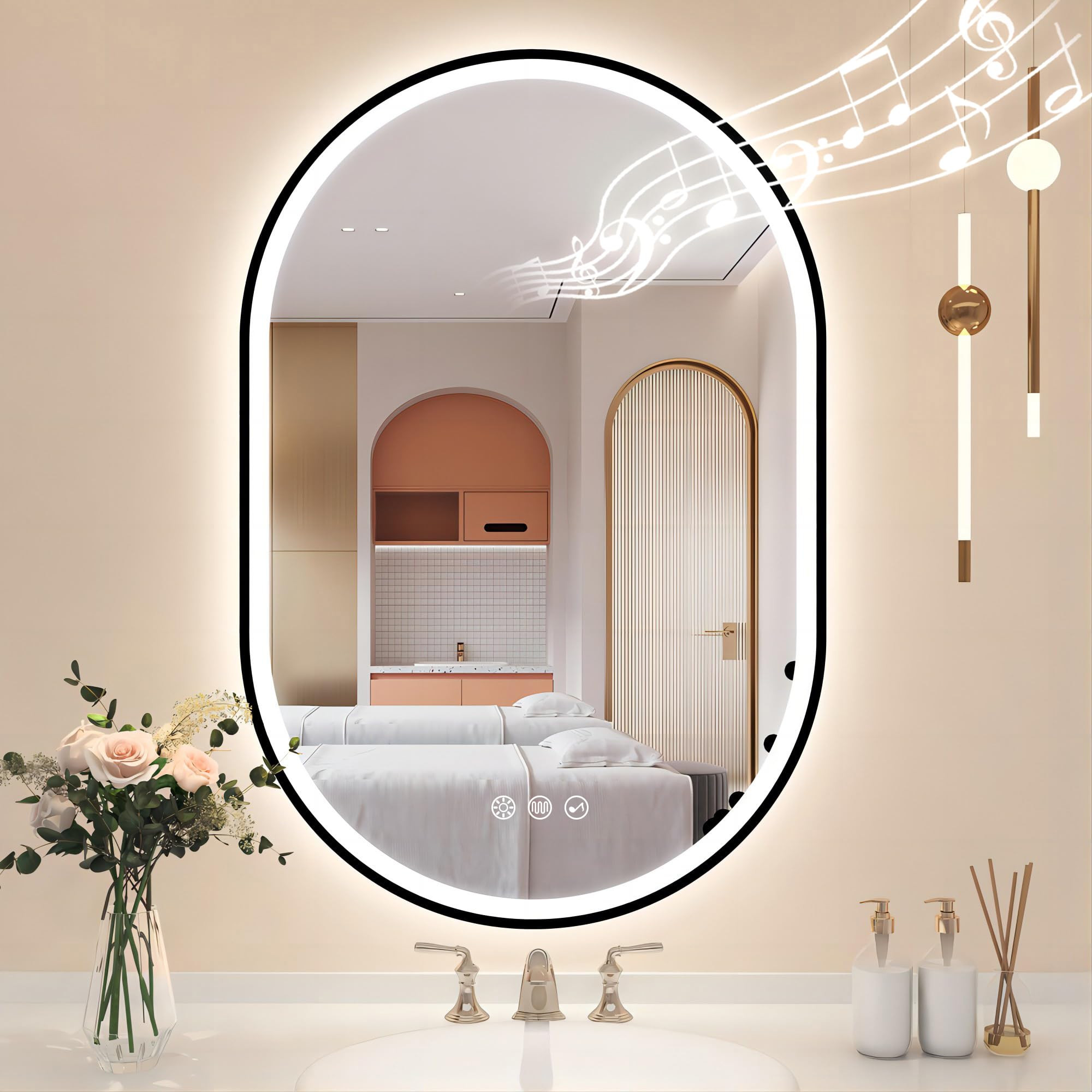 24"x36" LED-Bathroom-Mirror-with-Lights, Wall-Mounted with Bluetooth, Anti-Fog, 3 Color Temperatu... | Amazon (US)