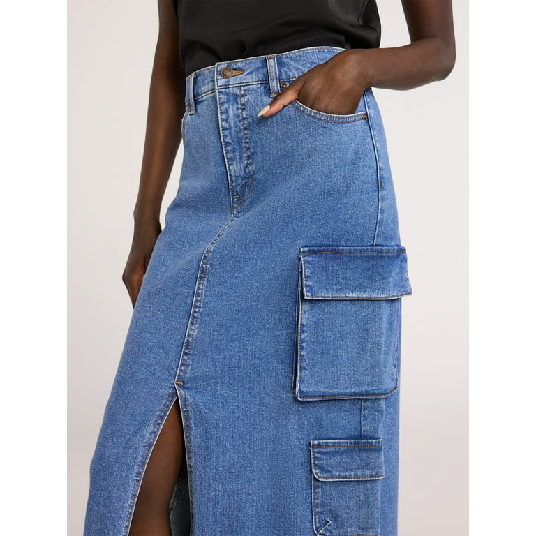 Scoop Women's Denim Cargo Maxi Skirt, Sizes 0-18 | Walmart (US)