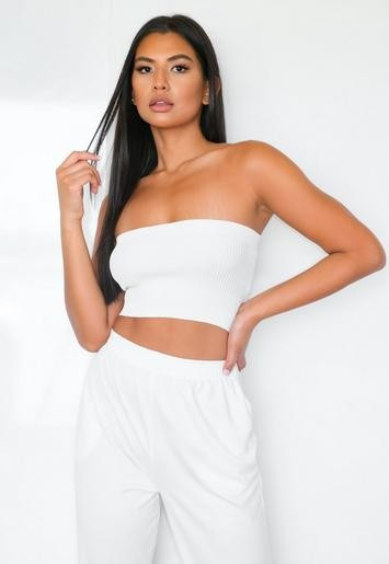 White Rib Knitted Bandeau Top | Missguided (US & CA)