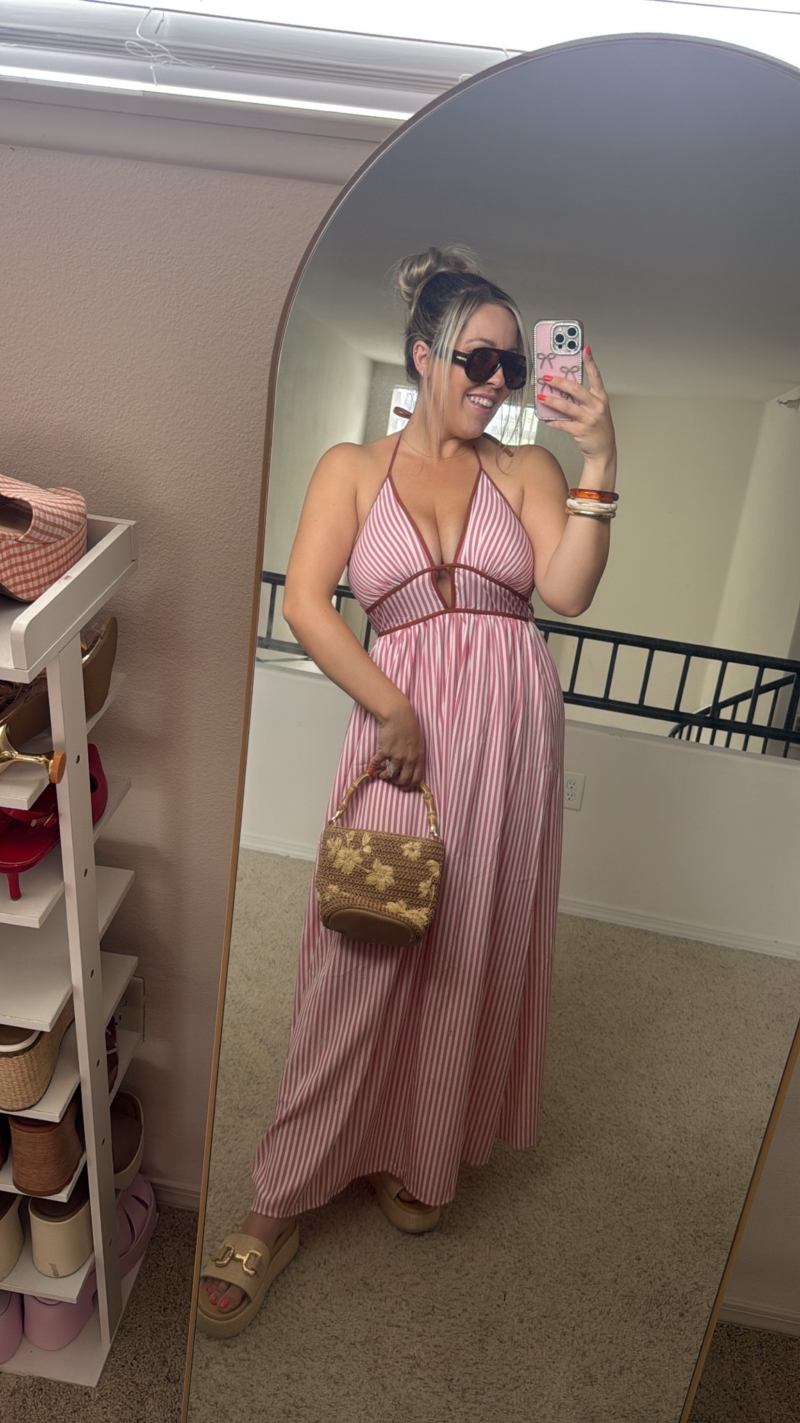 Brunch outfit
Pink striped maxi dress
Summer fashion 
Straw purse
Summer sunglasses
Brown sunglasses

#LTKootd #LTKgrwm #LTKSeasonal