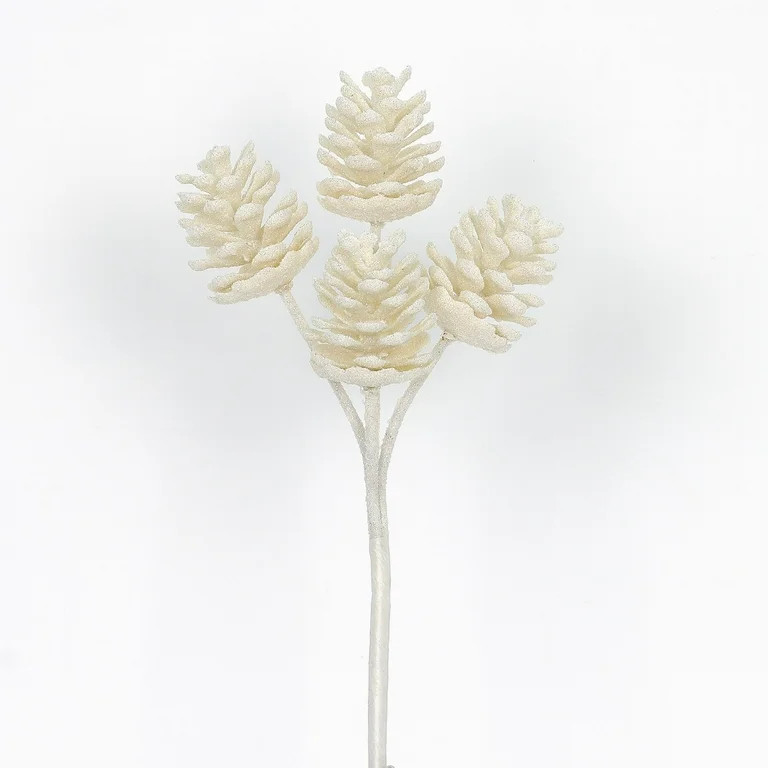 Pinecone Decorative Christmas Pick, White, 9 in, by Holiday Time | Walmart (US)