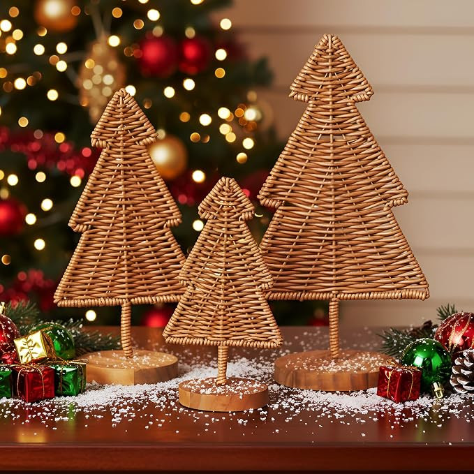 3 Pieces Rattan Christmas Tree Table Centerpiece Christmas Rattan Cone Trees Xmas Decorations for... | Amazon (US)