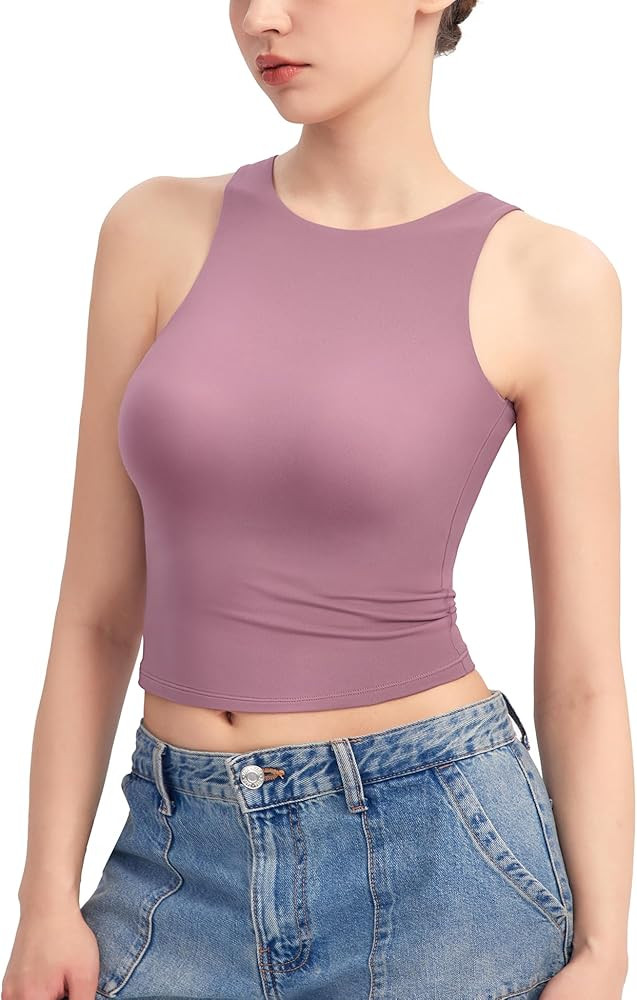PUMIEY Women's High Neck Tank Top Sleeveless Summer Crop Tops for Women Smoke Cloud Pro Collectio... | Amazon (US)