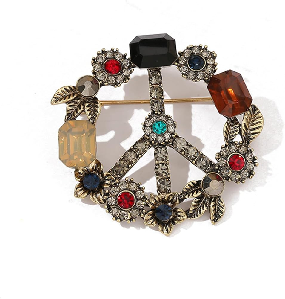 WCRAZYE Peace Sign Brooch Pin for Men Women Antique Crystal Rhinestone Classic Love Peace Symbol ... | Amazon (US)