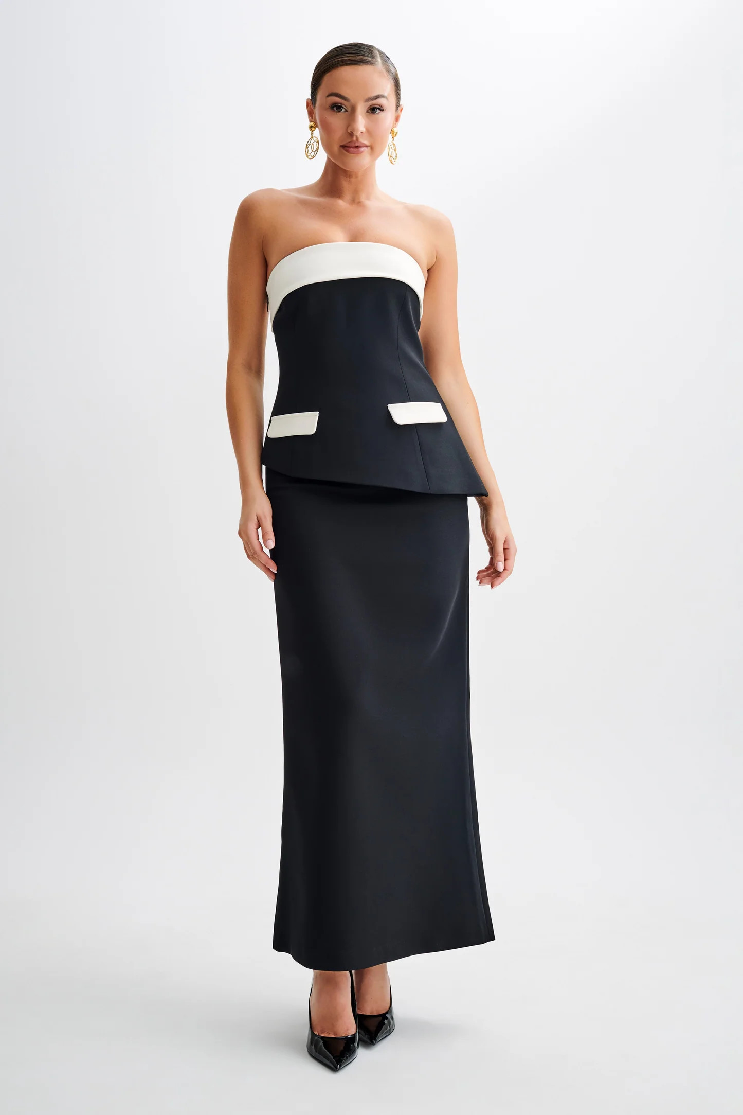 Micah Contrast Suiting Strapless Top - Black | MESHKI US
