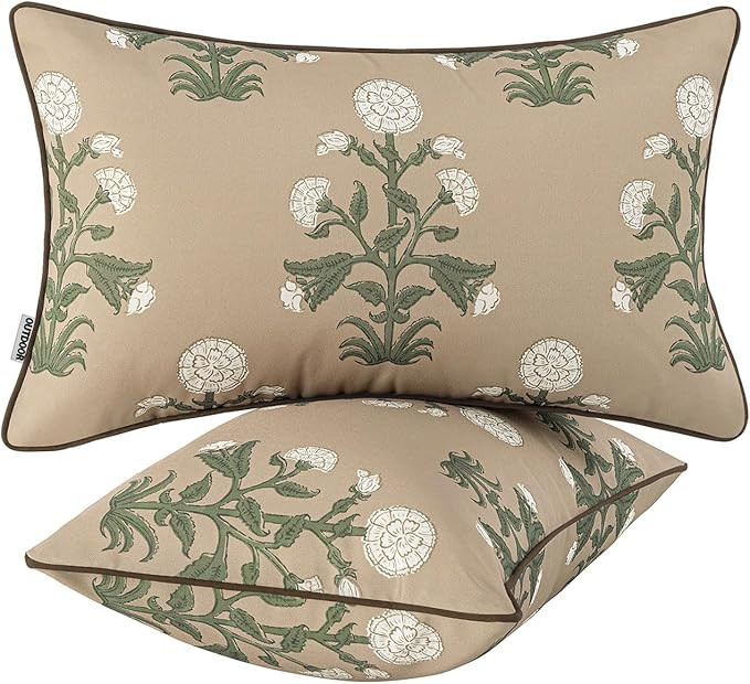 MIULEE Floral Outdoor Lumbar Pillows with Inserts Set of 2 12x20,Waterproof Decorative Outdoor Th... | Amazon (US)