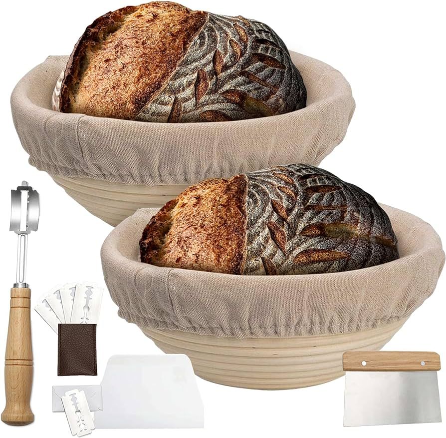 2 Pack 9 Inch Round Bread Proofing Basket for Sourdough Bread - Bread Basket Baking Bowl With Bre... | Amazon (US)