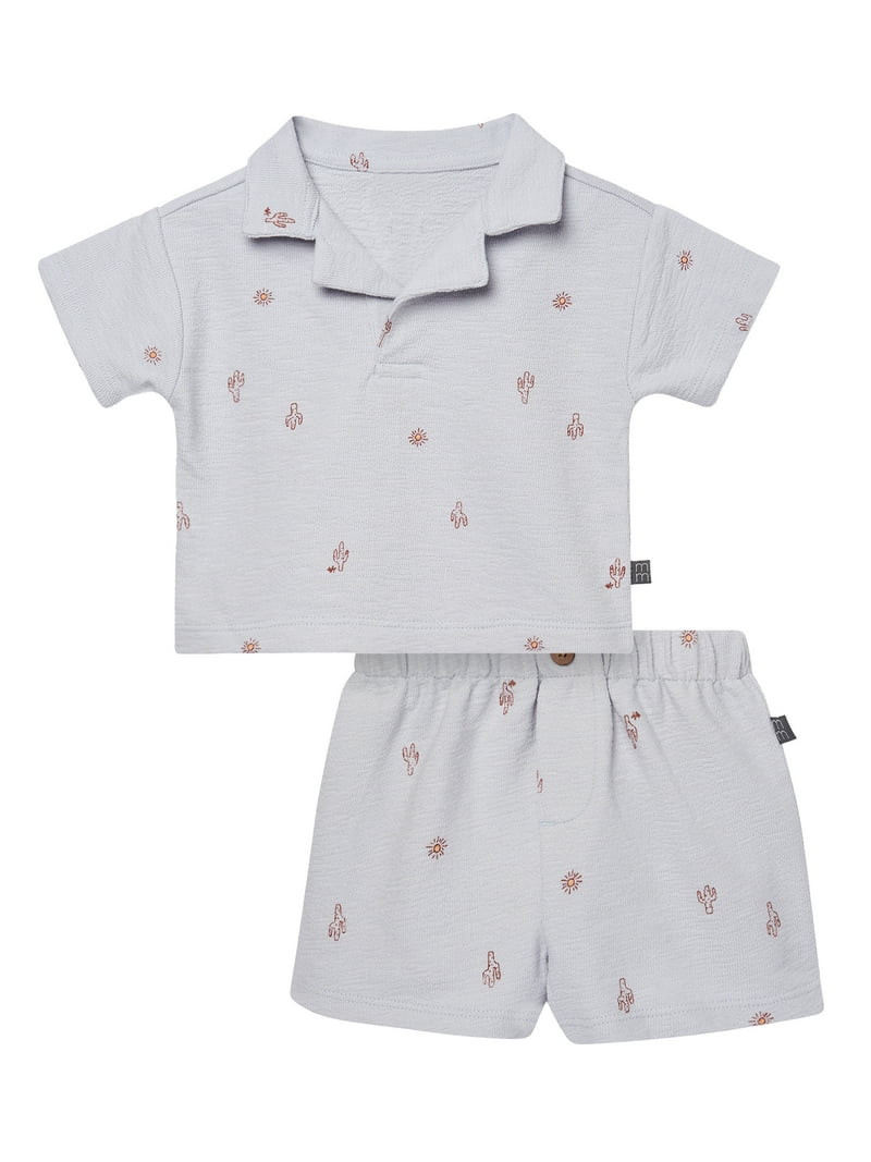 Modern Moments by Gerber Baby Boy Johnny Collar Shirt and Short Set, 2-Piece, Sizes 0/3 Months - ... | Walmart (US)