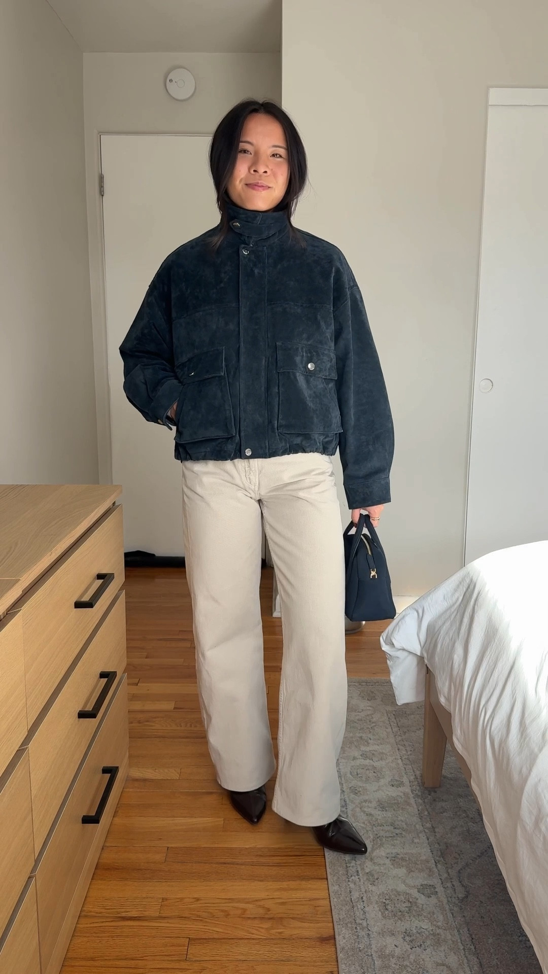 Jacket: size medium
Sweater: size medium
Jeans are old agolde