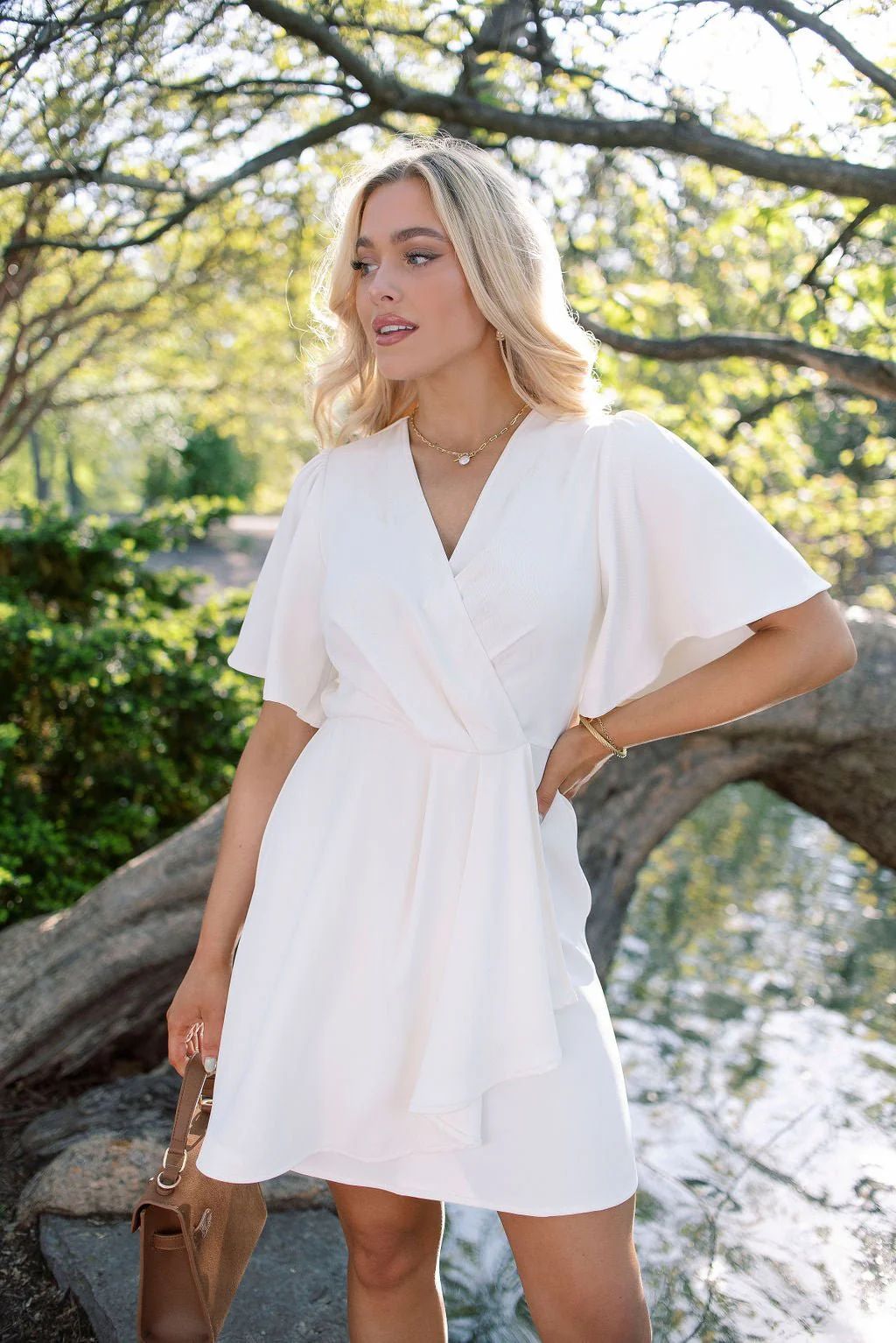 White Short Sleeve Wrapped Mini Dress | Pre Order | Magnolia Boutique