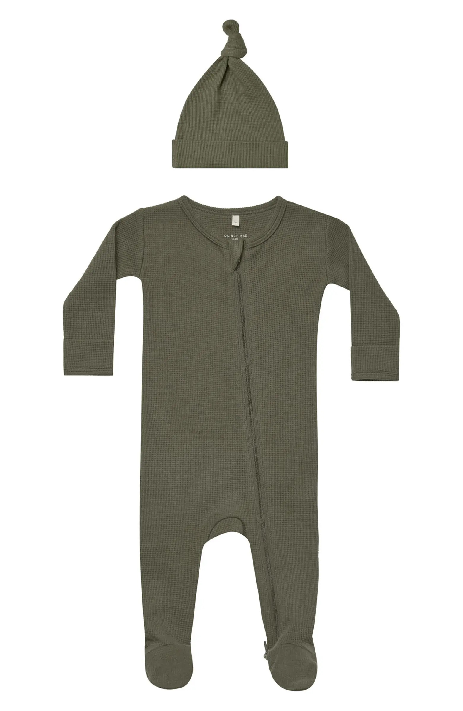QUINCY MAE Waffle Stitch Organic Cotton Sleeper Footie & Cap Set | Nordstromrack | Nordstrom Rack