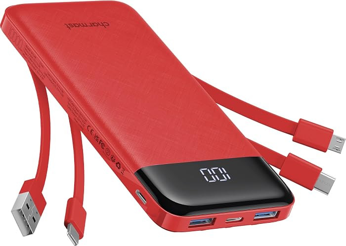 charmast Portable Charger with Reinforced Built-in 4 Cables,10000mAh Power Bank Travel Essentials... | Amazon (US)