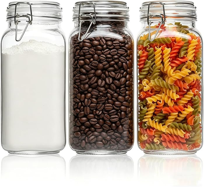 ComSaf Large Square Glass Jars with Airtight Lids 78 oz 3 Pack Wide Mouth | Amazon (US)
