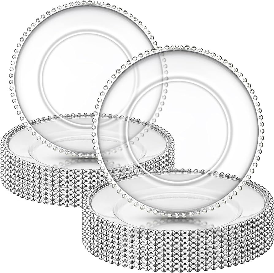 18 Pcs Plastic Beaded Charger Plates 13 Inch Round Dinner Chargers Silver Bead Charger for Dinner... | Amazon (US)