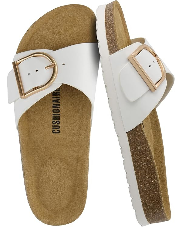 CUSHIONAIRE Leeds Sandals for Women, Slip On Big Buckle Slide Womens Sandals with Memory Foam Foo... | Amazon (US)