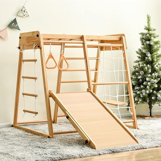 Indoor Playground 8-in-1 Jungle Gym Toddler Climbing Toys with Slides and Play Table Wooden Rock ... | Amazon (US)