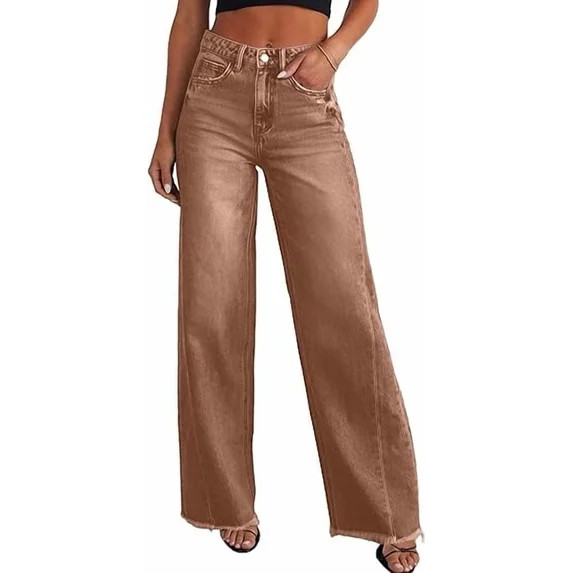PRETTYGARDEN Wide Leg Jeans for Women Trendy High Waisted Stretchy Baggy Raw Hem Denim Palazzo Pa... | Walmart (US)