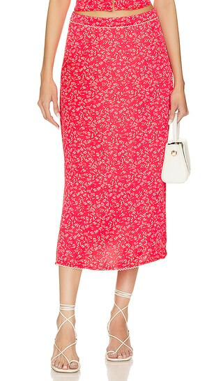 Barbera Midi Skirt in Red | Revolve Clothing (Global)