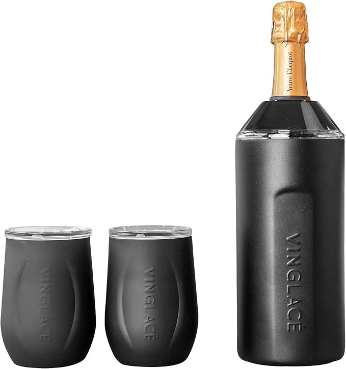 Wine Bottle Chiller Gift Set- Portable Stainless Steel Wine Cooler with 2 Stemless Wine Glasses, ... | Amazon (US)
