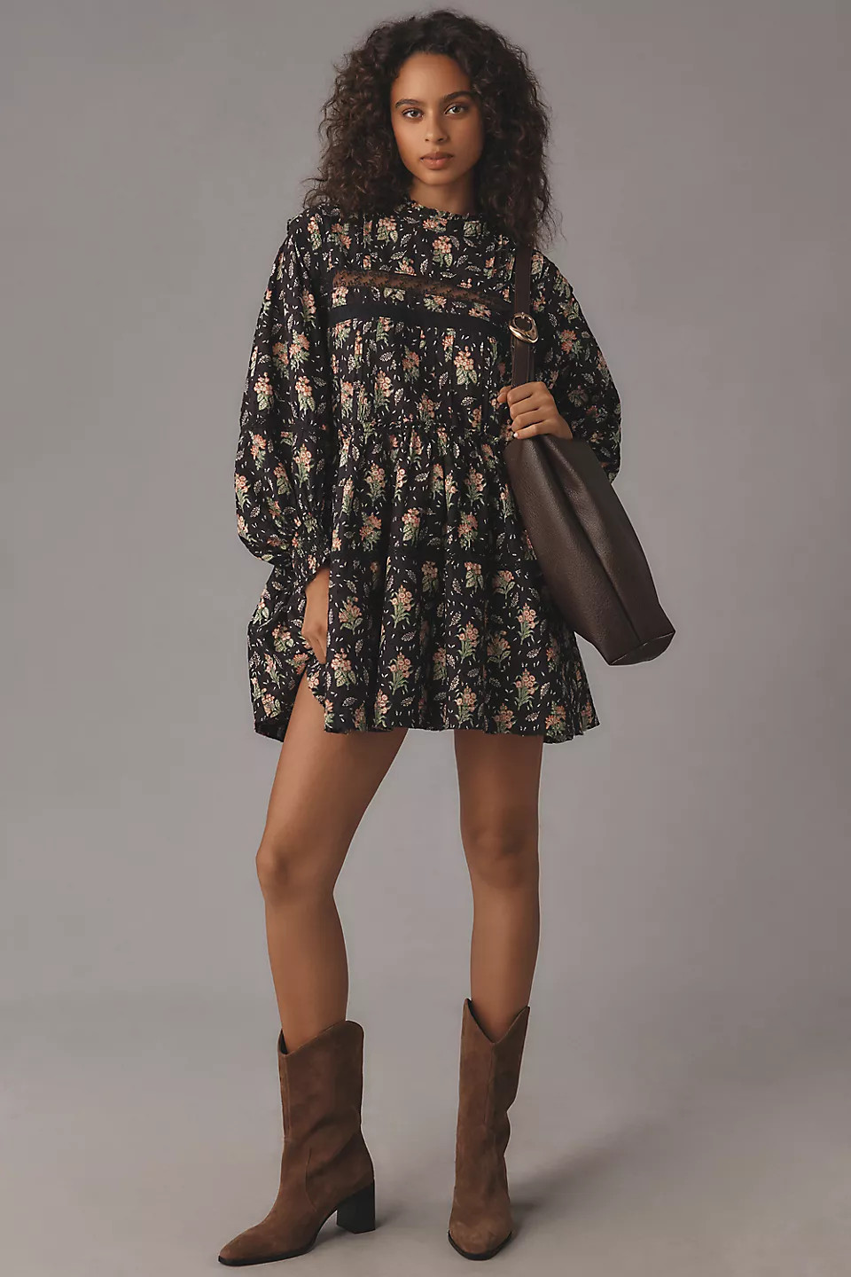 Pilcro Long-Sleeve Mock-Neck Swing Mini Dress | Anthropologie (US)