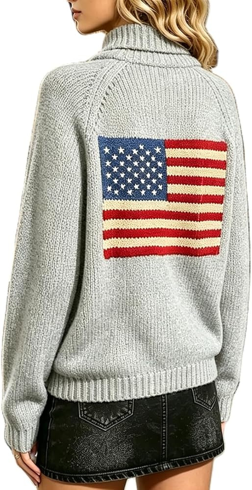 Mxiqqpltky American Flag Cardigan Sweaters for Women Y2K Striped Star Long Sleeve Button Down 4th... | Amazon (US)