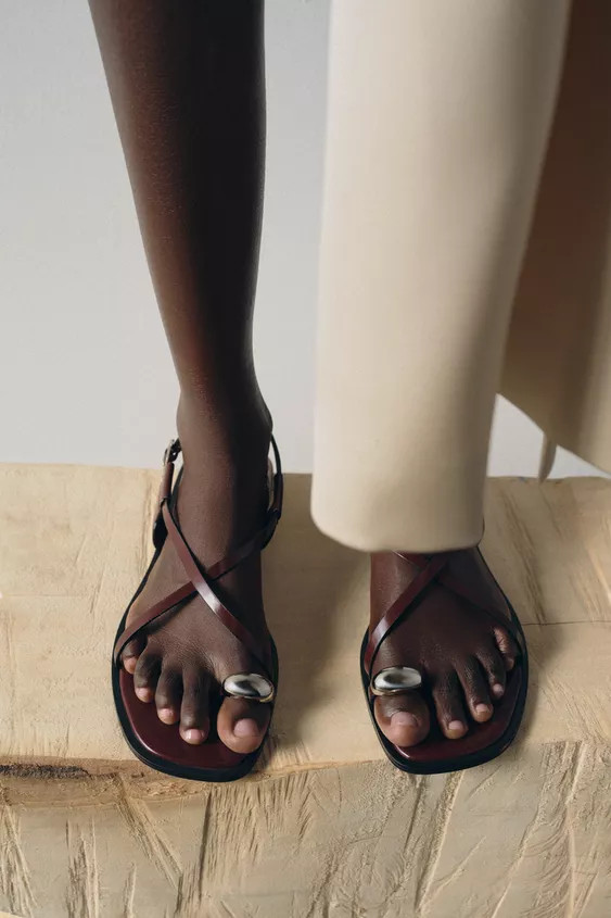 FLAT STRAPPY SANDALS WITH METAL EMBELLISHMENT | Zara Canada