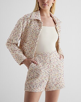 Super High Waisted Speckled Boucle Tailored Shorts | Express
