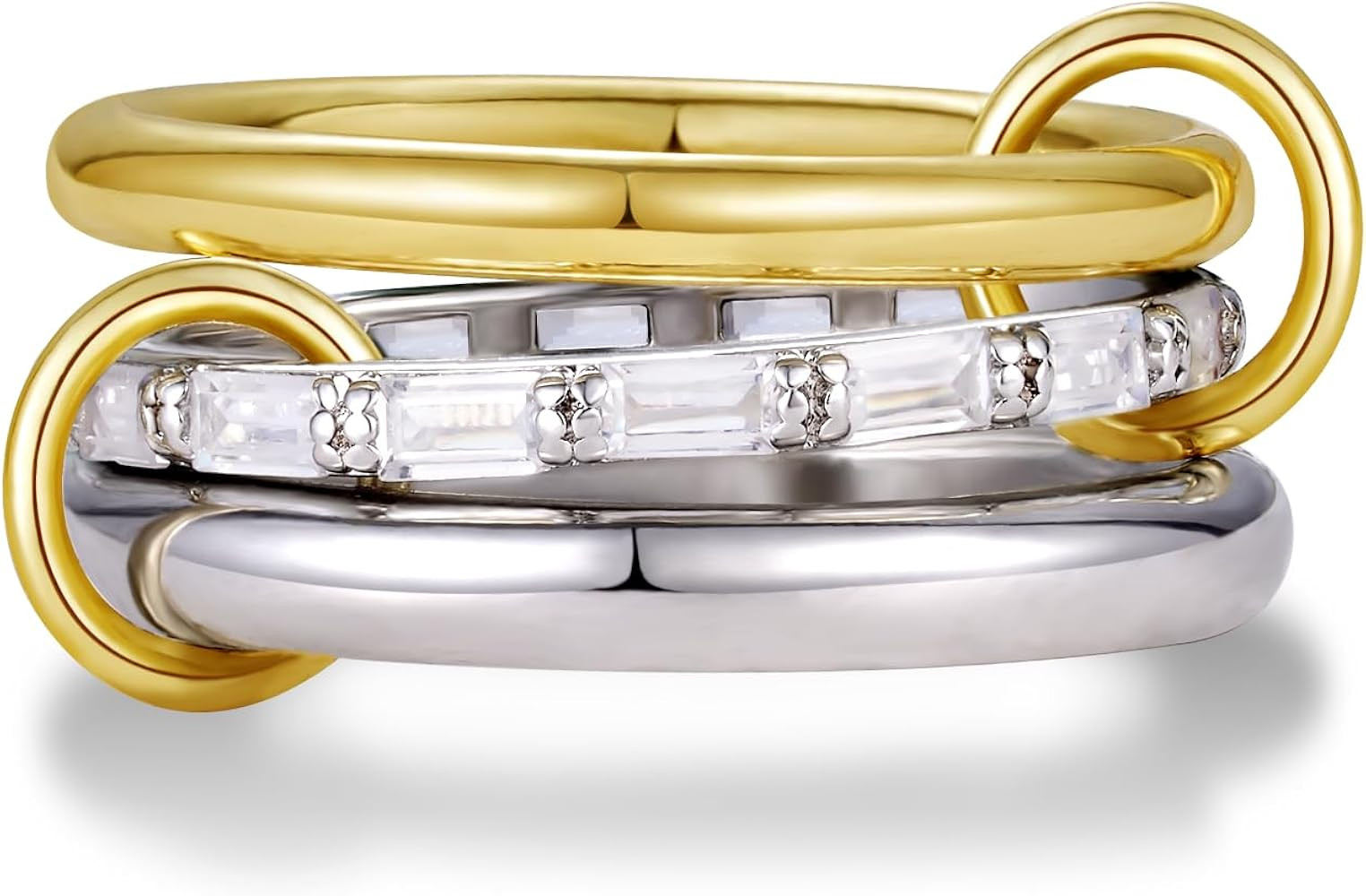 KissYan Stackable Rings for Women, 14k Gold Plate Interlocked Multi Ring Set Dainty Pave CZ Perso... | Amazon (US)