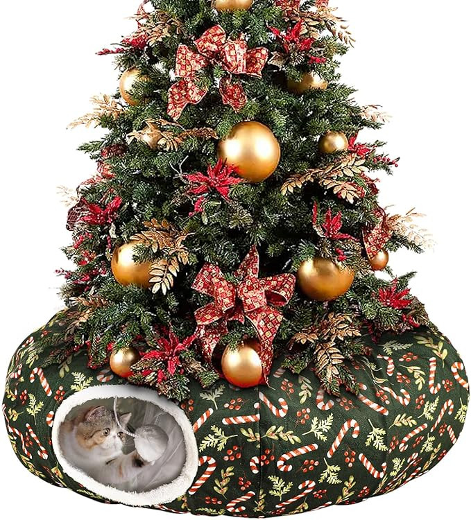 Cat Tunnel Bed Under Christmas Tree, 3FT x 3FT x 9.8IN Foldable Cat Tunnels for Indoor Cats, Deco... | Amazon (US)